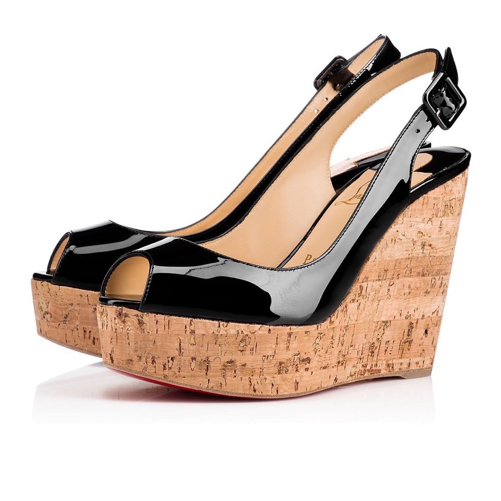 Christian Louboutin Une Plume Patent Peeptoe Wedge